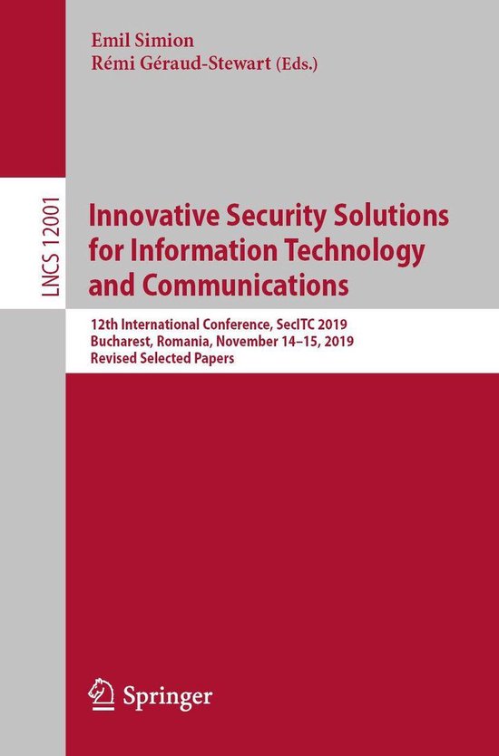 Lecture Notes in Computer Science 12001 - Innovative Securit ... - cover