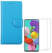 Bookcase hoesje Geschikt voor: Samsung Galaxy A51 Portemonnee Turquoise met 2 stuks Glas Screen protector