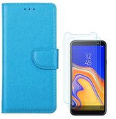 hoesje Geschikt voor: Samsung Galaxy J4 Plus 2018 Portemonnee Turquoise met 2 stuks Glas Screen protector