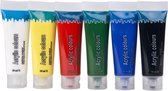 Acrylverf tubes in 6 kleuren 75 ml - Hobby/knutselmateriaal - Schilderij maken - Verf op waterbasis - Verschillende kleuren