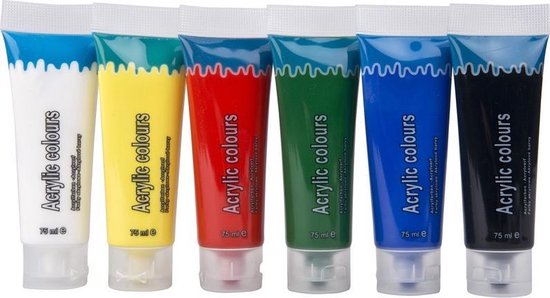 Acrylverf tubes in 6 kleuren 75 ml - Hobby/knutselmateriaal - Schilderij  maken - Verf... | bol.com