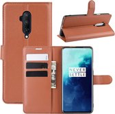 Book Case - Geschikt voor OnePlus 7T Pro Hoesje - Bruin