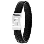 Lucardi Heren Armband met zwart leer - Leer - Armband - Cadeau - 19 cm - Zwart