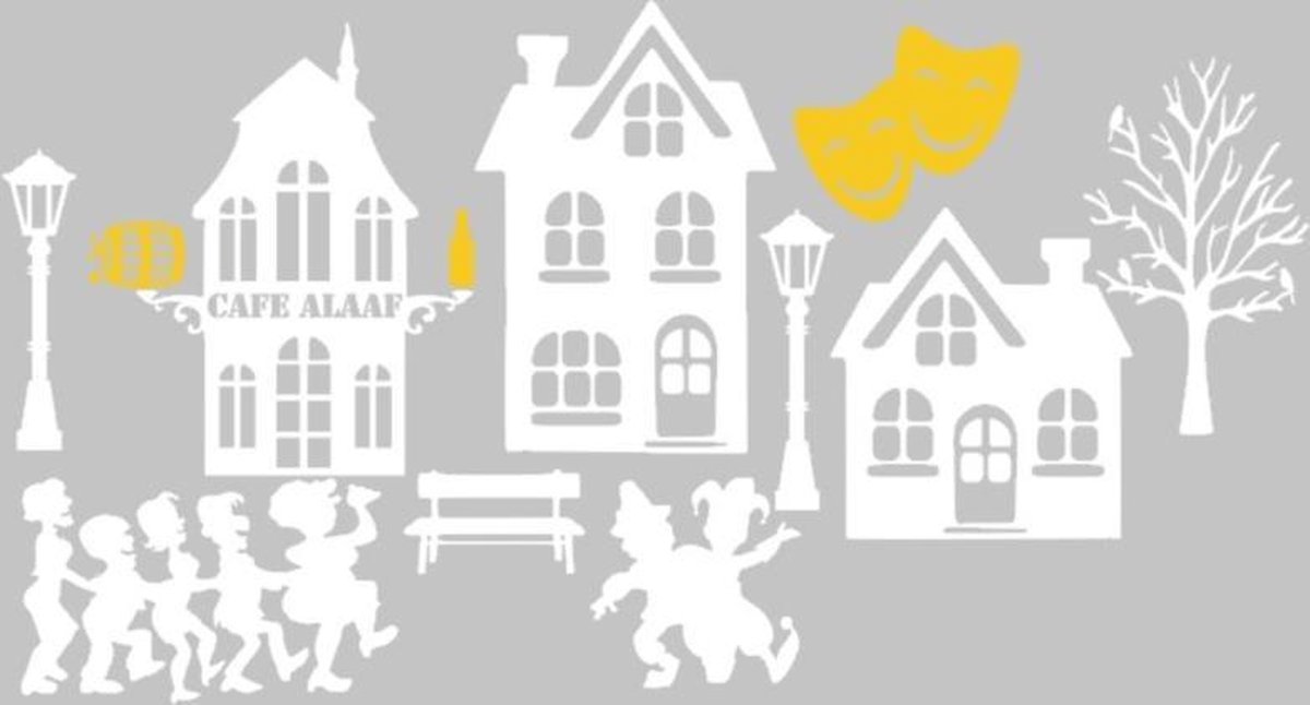 12 delige raamstickerset Carnaval silhouet huisjes herbruikbaar wit | Rosami