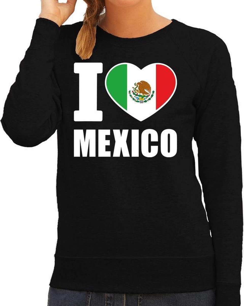 Afbeelding van product Bellatio Decorations  I love Mexico supporter sweater / trui voor dames - zwart - Mexico landen truien - Mexicaanse fan kleding dames XS  - maat XS