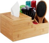 Relaxdays bureau organizer - make up organizer - bamboe - tissue box - 5 vakken - opbergen