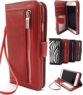 iPhone 6/6S Rode Wallet / Book Case / Boekhoesje/ Telefoonhoesje / Hoesje met pasjesflip en rits voor kleingeld