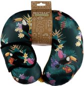 Puckator - Nekkussen met Slaapmasker - Travel Pillow Reiskussen - Neksteun voor Reis Vliegtuig/Auto/Bus - U-Vorm Nekkussen - Toekan - Party - 28 x 28 cm