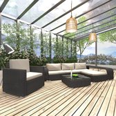 8-delige Loungeset met kussens poly rattan zwart
