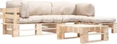 4-delige Loungeset pallet met zandkleurige kussens FSC hout