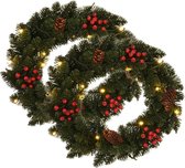 Kerstkransen 2 st met decoratie 45 cm groen