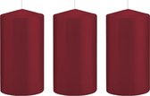 3x Bordeauxrode cilinderkaarsen/stompkaarsen 8 x 15 cm 69 branduren - Geurloze kaarsen - Woondecoraties