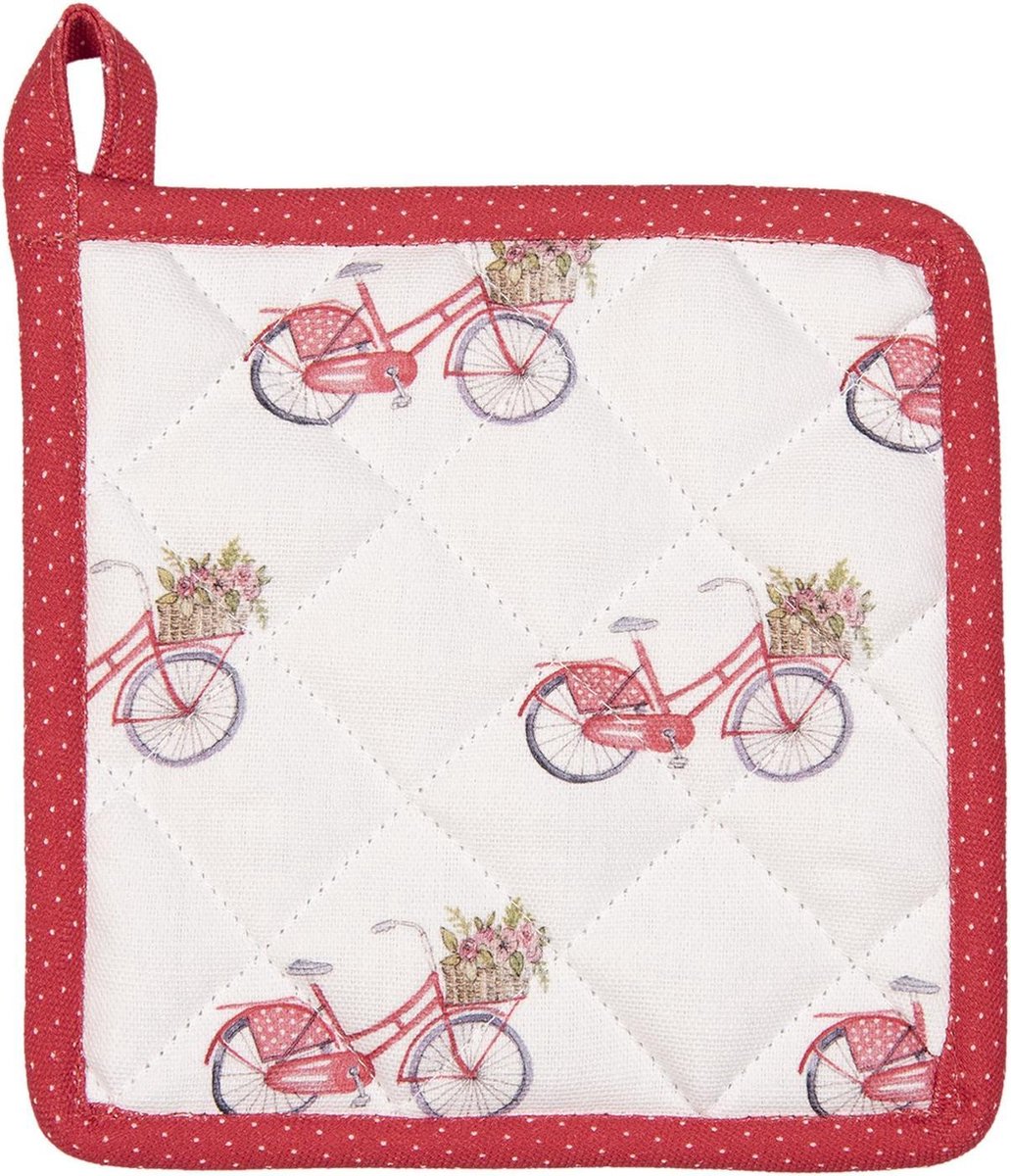 Clayre & Eef Pannenlap Kind 16x16 cm Rood Wit Katoen Fiets