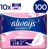 Always Sensitive Night Ultra met Vleugels - Voordeelverpakking 100 Stuks - Maandverband