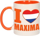 1x I love Maxima beker / mok - oranje met wit - 300 ml keramiek - oranje bekers