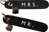 Porte-clés MR. et MRS. cuir + breloques vient de se marier