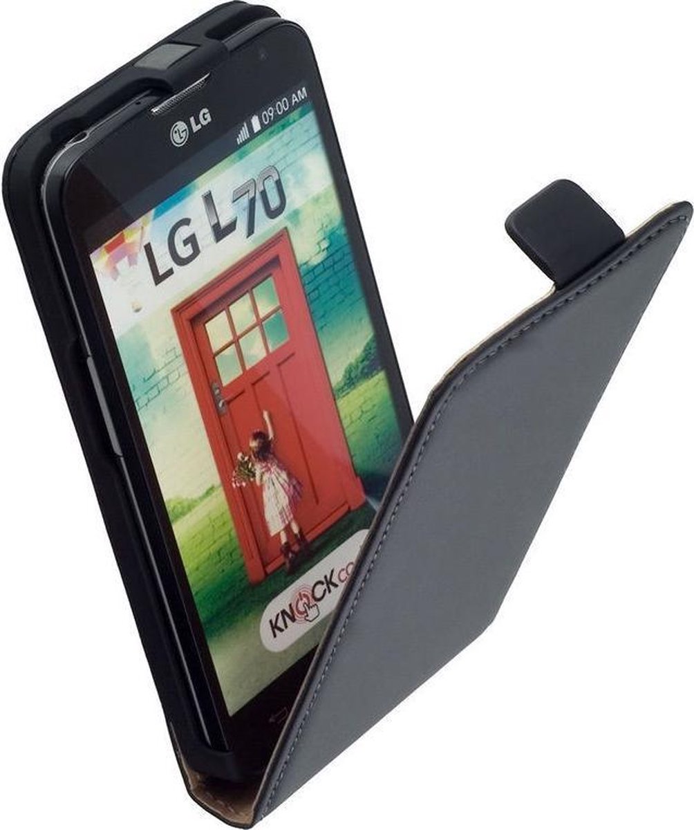 LELYCASE Zwart Echt Lederen Flip Case Hoesje LG L70