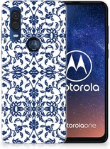 Back Case Motorola One Vision TPU Siliconen Hoesje Flower Blue
