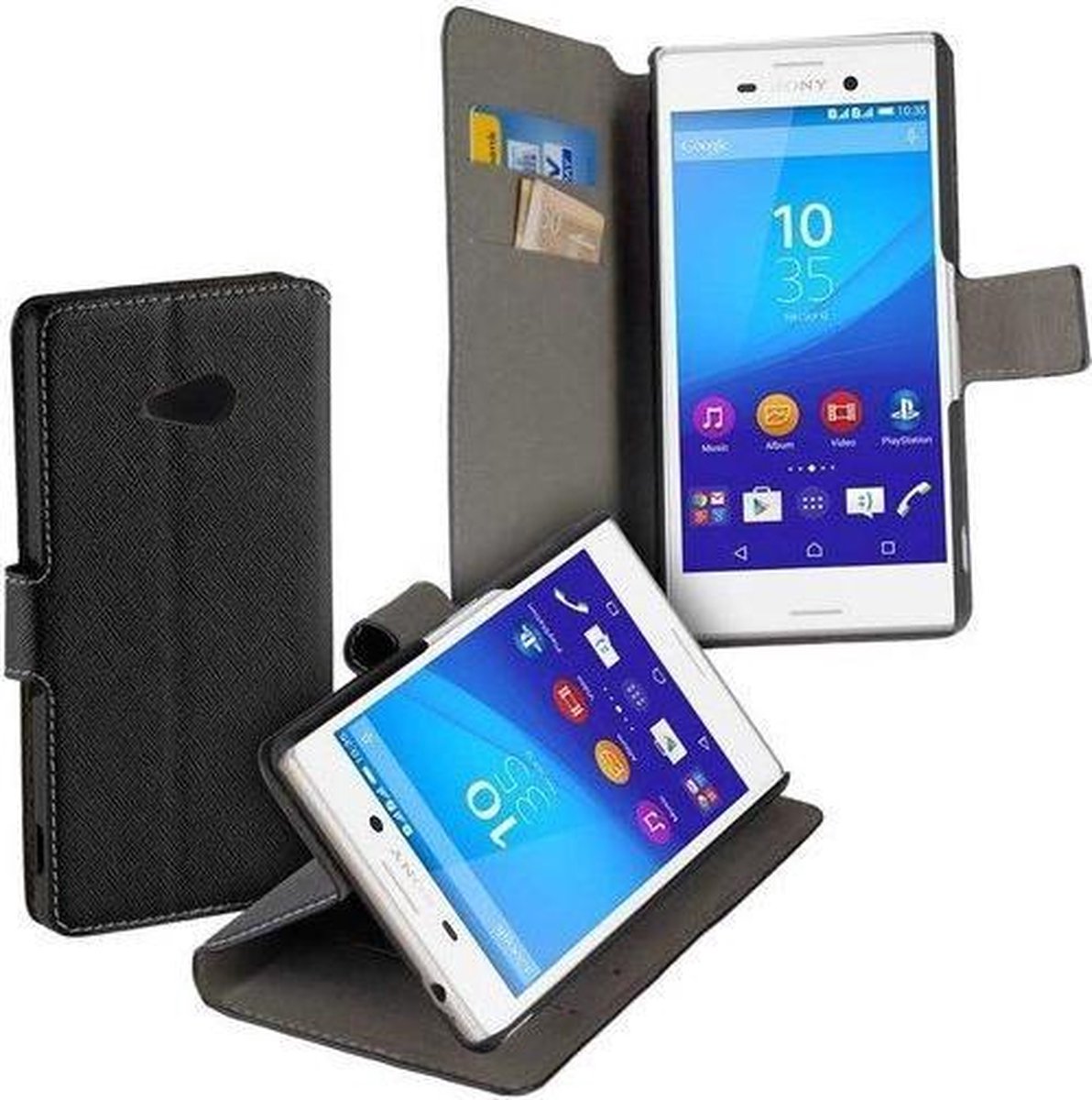 HC Zwart Sony Xperia E4G Bookcase Wallet case Telefoonhoesje