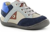 Kickers - Jongens - Kinderschoenen - Sneakers met Veters - Leder - Grijs - Blauw - Maat 19