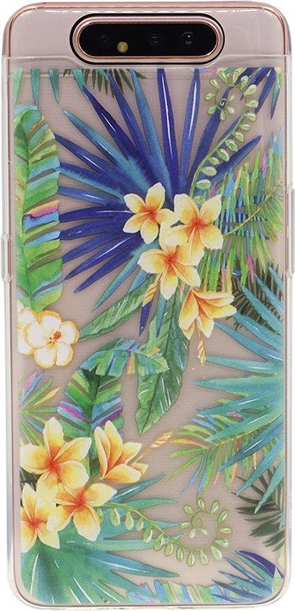 Shop4 - Samsung Galaxy A80 Hoesje - Zachte Back Case Bloemen en Bladeren