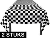 2x Finish tafelkleden zwart/wit geblokt 130 x 180 cm - Race thema - Themafeest/kinderfeestje autorace tafelkleden