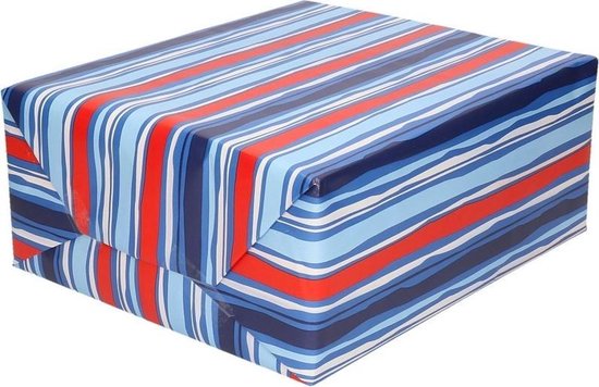 Rollen Inpakpapier/cadeaupapier blauw/rood gestreept op rol - 200 x 70 cm -  kadopapier... | bol.com