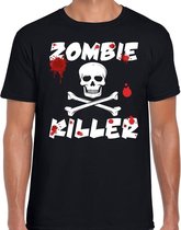Halloween Halloween zombie killer t-shirt zwart heren - Zombie killer met doodskop shirt S