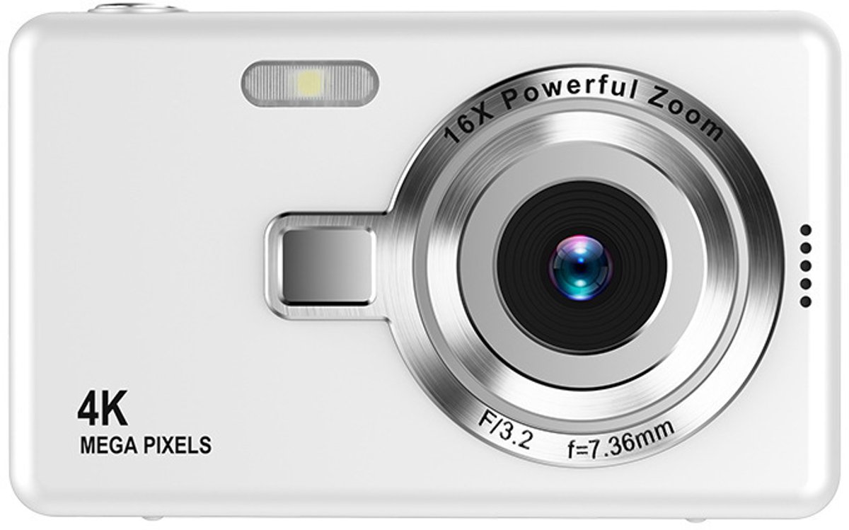 Ynkkvre - 4K Ultra HD CCD Digitale Camera - Digitale Camera - Fototoestel - Fotocamera - Mini Compacte Point-and-Shoot Camera - 96 Megapixel resolutie - 16x digitale zoom - 2,4-inch IPS-scherm - Full HD 1080p video - Wit