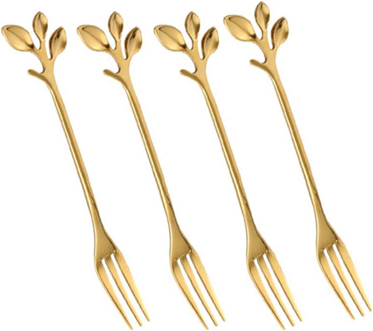 Set van 4 Luxe Gouden Dessertvorkjes - Cocktailprikkers voor Taart, Fruit & Hapjes - Ideaal voor Feest of Bruiloft