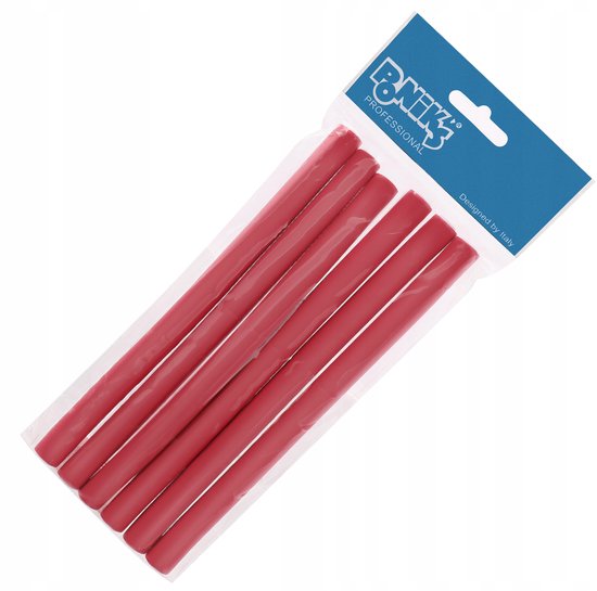 Verpakking met zes rode, flexibele papillotten van Poniks Professional.