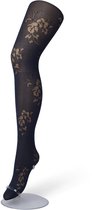 Bonnie Doon Panty 30 Denier met Transparant Bloemen Motief Zwart maat L/XL 40/44 - Rozen Patroon - Bredere boord minder aftekening - Chique - Casual panty - Dames Panty Zwart - 30 Denier - Draagbaar - feestelijk -Bloemen Print - Black - BP201904.101