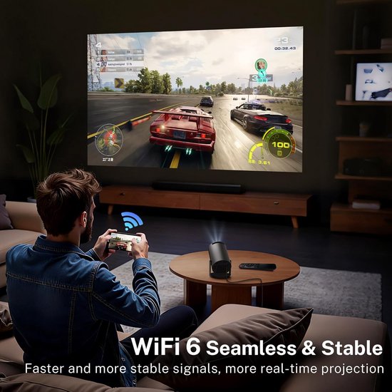 4K Mini-beamer Met Wifi 6, Bluetooth En Ingebouwde Android TV – Geschikt Voor 1080p, Automatische Trapeze-correctie, Ideaal Voor Buiten, Telefoon, Laptop En Tv-stick