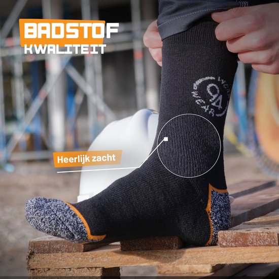 Zwarte thermosok met oranje en grijze hiel, elastische band. "EXTRA WARM"