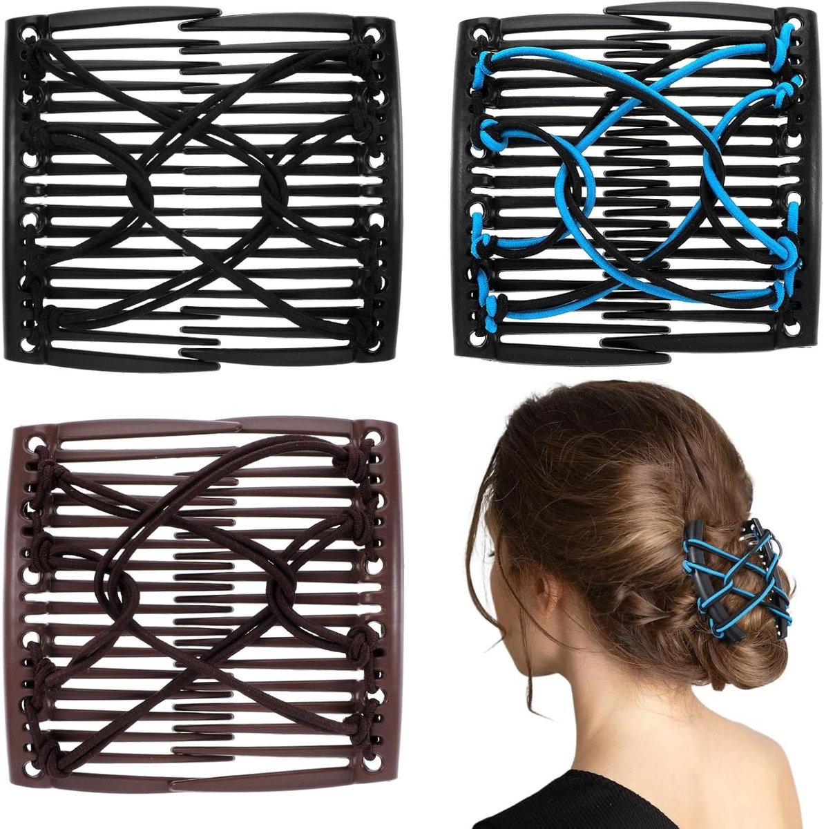 3 stuks Haarkammen - Vastklikbaar - Flexibel - Magisch - Rekbaar - Haaraccessoires - Vrouwen en Meisjes - Haarkleuren - Modellen