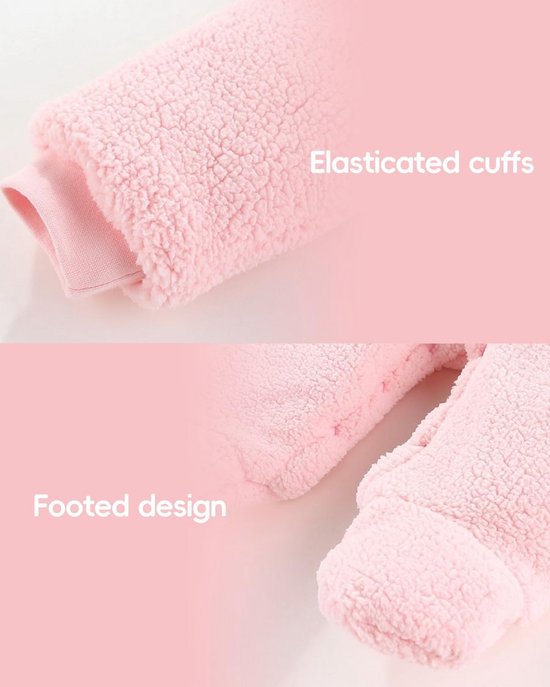 Baby Fleece Sneeuwpak met Capuchon en Voetjes - Warm Rompertje voor Jongens en Meisjes 0-18 Maanden — afbeelding 3