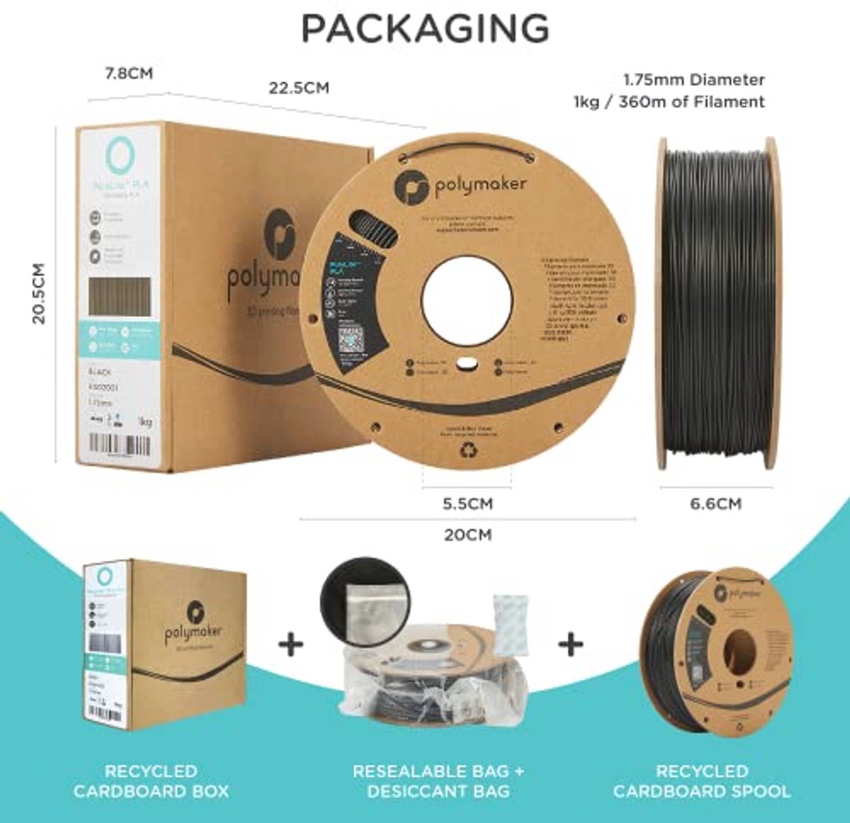 PC-PBT Filament Zwart - 1,75mm - 1kg voor 3D-printers
