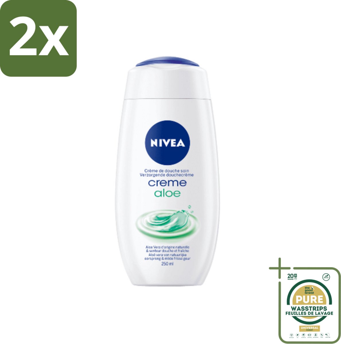 NIVEA Douchecrème Aloë 250 ml - Voordeelverpakking - 2 stuks - Verzorgend - Hydraterend