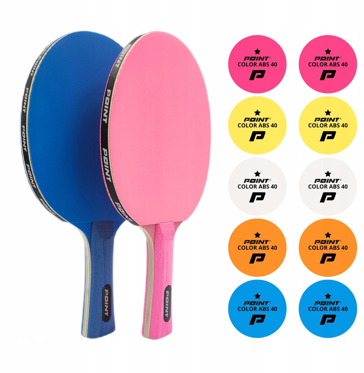 PUNT SCHOOLKLEUR Tafeltennisset Blauw/Roze met 10 Ballen