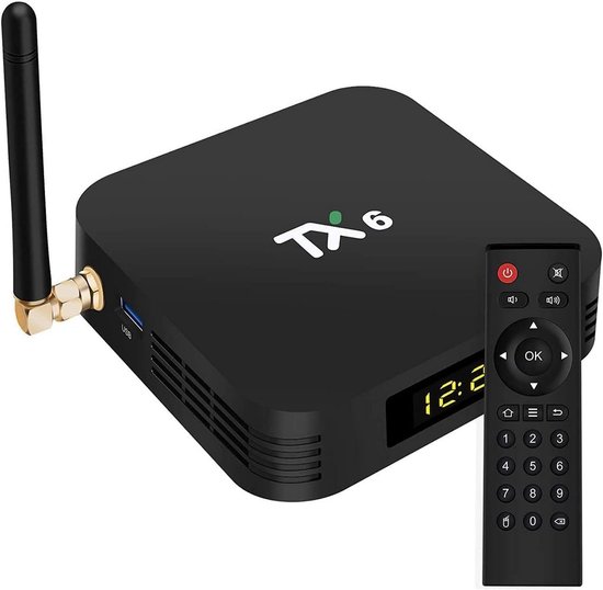 Boîtier TV multimédia Android 4K, Android TV Box 9.0, Smart TV Box TX6, 8 Go de RAM + 64 Go de ROM : eMMC, Dual Wi-Fi 2,4 GHz + 5 GHz, Bluetooth, processeur quadricœur, Core 4K Ultra HD , H.265, USB 3.0 .
