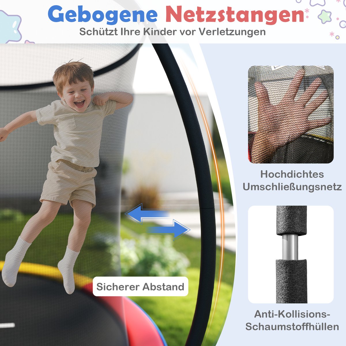COSTWAY Ø 244 cm trampoline met ladder, tuintrampoline rond met veiligheidsnet, randafdekking en metalen frame, kindertrampoline, complete set voor kinderen en volwassenen — afbeelding 3