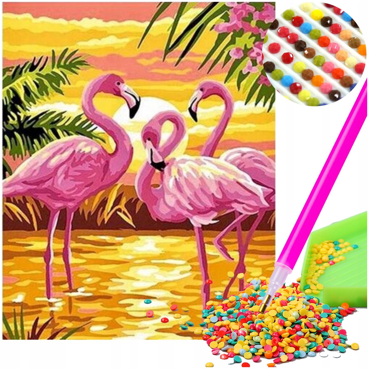 Diamant Schilderen Roze Flamingo's 30x40cm - Complete Set