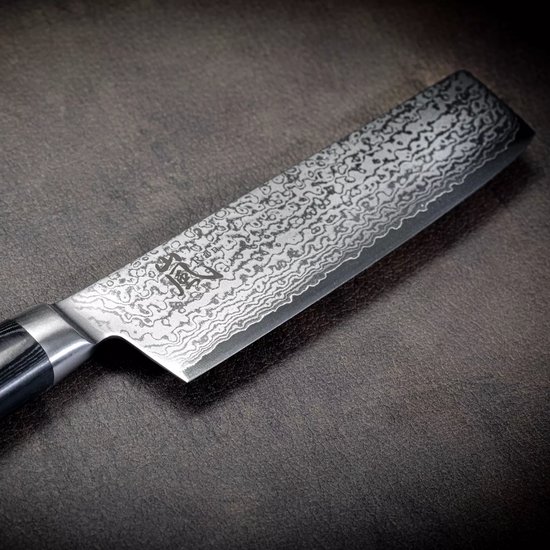 Yaxell Japonais - Série Ran - Couteau de Chef Nakiri - Acier VG10 - 61 HRC - Lame 16,5 cm - 69 Couches d'Acier Damassé - Toile-Micarta Heft