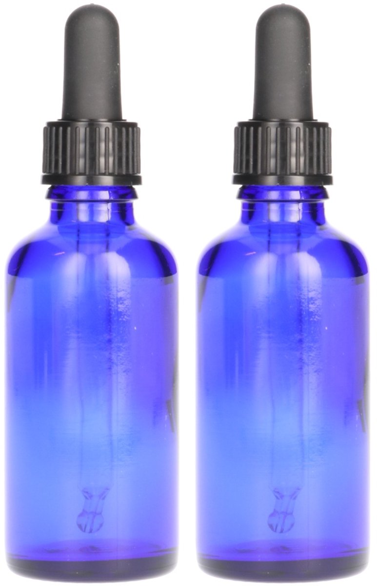 2x Druppelflesje met Druppelaar 50 ml - Blauw - Pipetflesje, Lege Druppelfles Pipet, Glaze