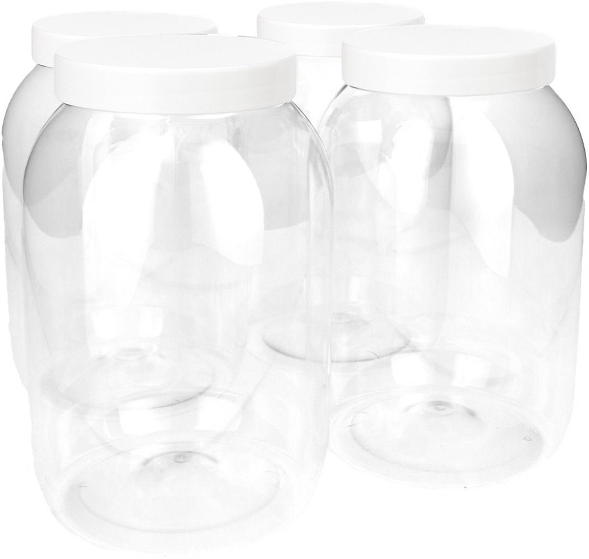 4 x Ronde Pot 2500ml PET Kunststof - Transparant met Schroefdeksel wit - PET Kunststof BPA-vrij - Plastic Verzamel potten Navulbaar - Met Dop - Lege Potten - 4 stuks