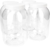 4 x Ronde Pot 2500ml PET Kunststof - Transparant met Schroefdeksel wit - PET Kunststof BPA-vrij - Plastic Verzamel potten Navulbaar - Met Dop - Lege Potten - 4 stuks