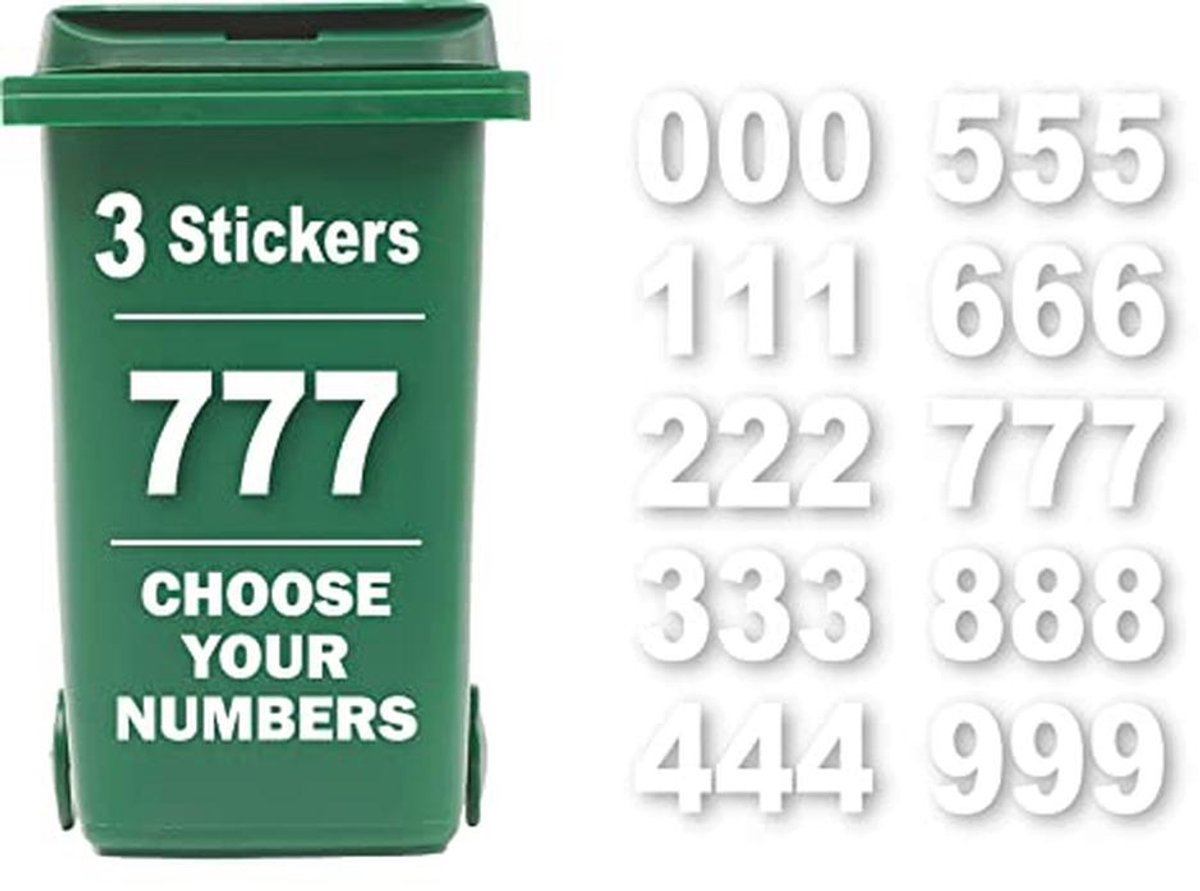 3 Pack Wheelie Bin Stickers - Nummers 0-9 voor Eenvoudige Identificatie van Afvalbakken
