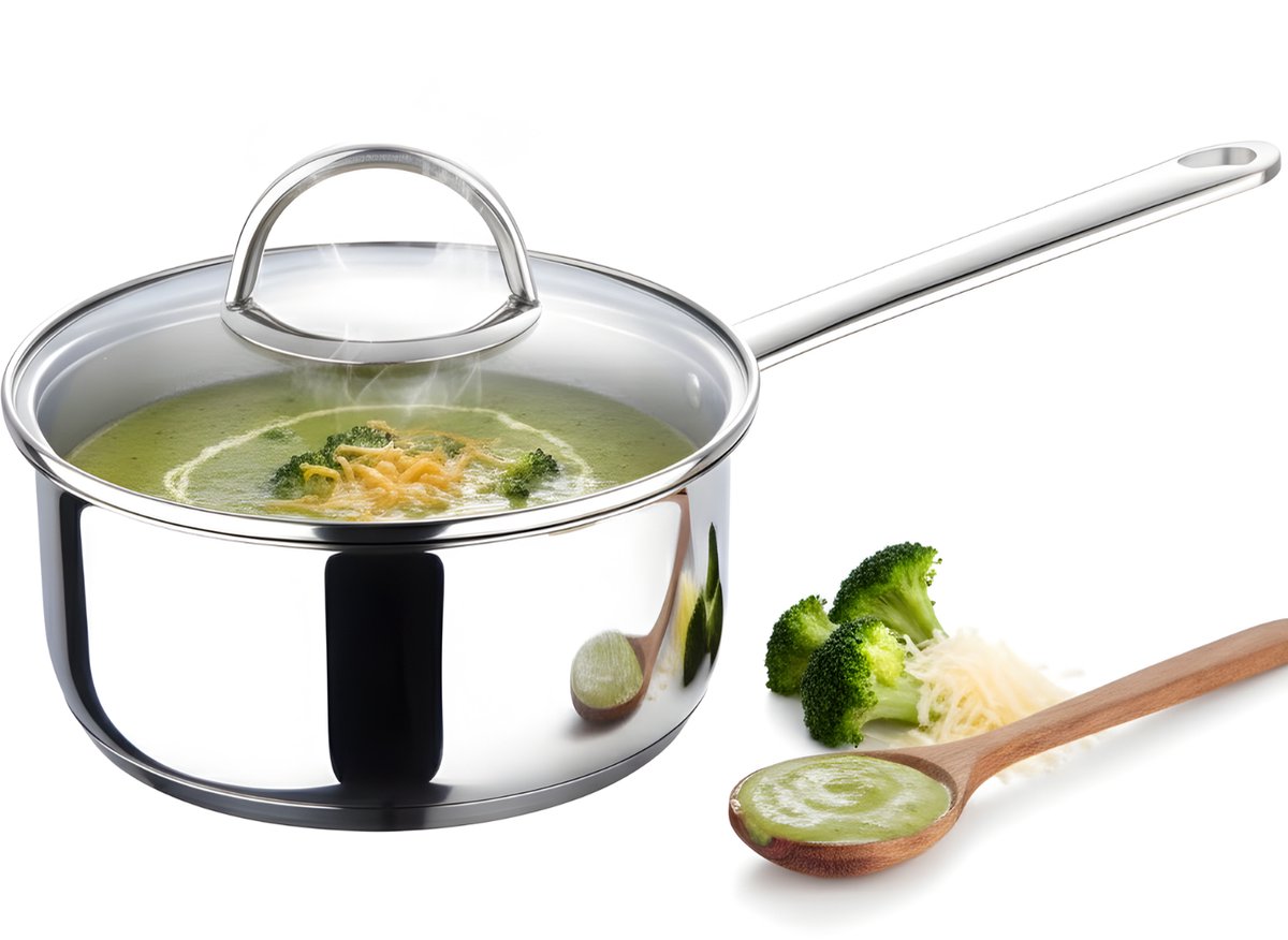 Lomera Sauspan Met Deksel - Pan 1.35 Liter Inhoud - Inductie Geschikt - RVS En Aluminium - Vaatwasserbestendig - Glazen Deksel Met Stoomgat - Maataanduiding Binnenkant - Geschikt Voor Gas - Geschikt Voor Keramisch