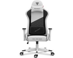SENSE7 Spellcaster Senshi - Gamestoel Eco-Leer - Ergonomisch - Belastbaar tot 150kg - 2D Armsteunen & Kussens - Zwart/Wit
