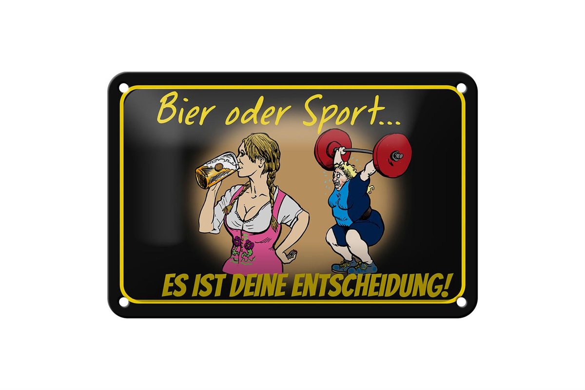 Blechschild Pinup 12x18cm Bier oder Sport Entscheidung